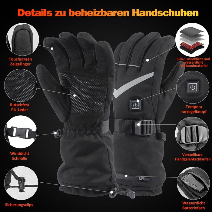 Обогріваючі рукавички для чоловіків та жінок, з акумулятором 5000mAh, 7.4V, 4 режими нагріву, зимові, вартісні, для катання на лижах та сноуборді