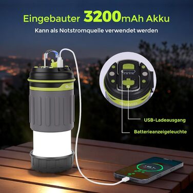 LED кемпінговий ліхтар Quntis, складаний, перезаряджуваний, 4 режими яскравості, аварійне освітлення для кемпінгу, подорожей та надзвичайних ситуацій