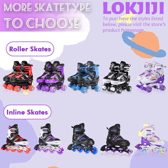 Ролики для дітей LOKJIJI Rainbow, регульовані, фіолетово-рожеві, для початківців