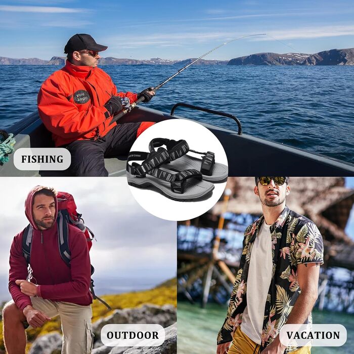 Чоловічі трекінгові сандалі SYKT для туризму та відпочинку на природі (чорний, сірий, 44 EU)