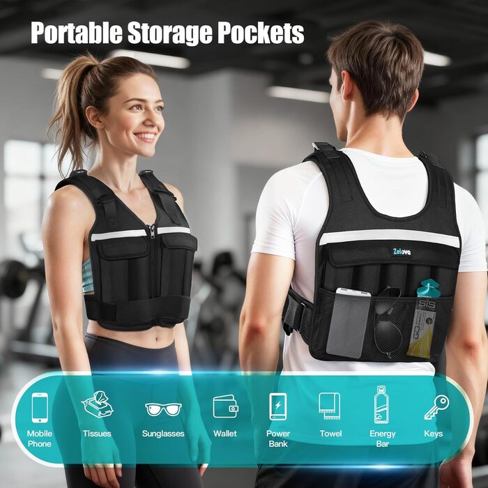 Регульована вагова жилетка для жінок та чоловіків, 0,6 - 8,7 кг, 9 вантажних пакетів, для фітнесу, силових тренувань, бігу та ходьби