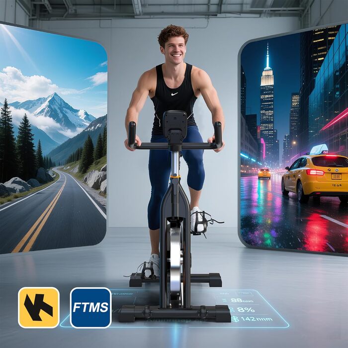 Велотренажер з Bluetooth: велотренажер з магнітним опором, фітнес-велосипед для дому з LCD-дисплеєм, вантажопідйомність 160 кг (Помаранчевий)