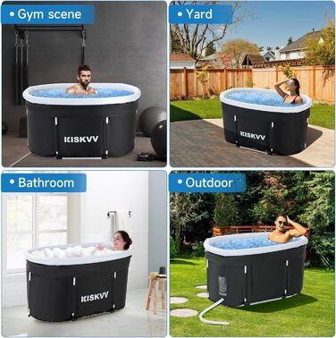 Еліптична ванна для льодяного душу з кришкою, складана ванна KISKVV для дорослих, ізольована ємність для льодяної терапії (115x55x57 см)