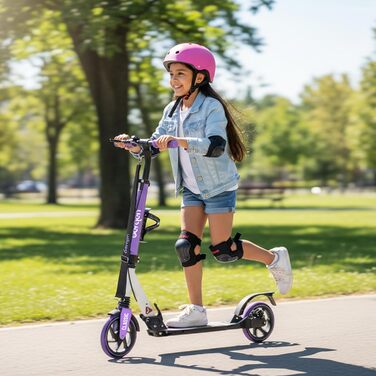 Самокат міський Bergen City Scooter Classic складаний - 200 мм колеса, дискове та ножне гальмо, 2 амортизатори, алюмінієвий, регульована висота, для дітей від 6 років та дорослих до 100 кг, фіолетовий