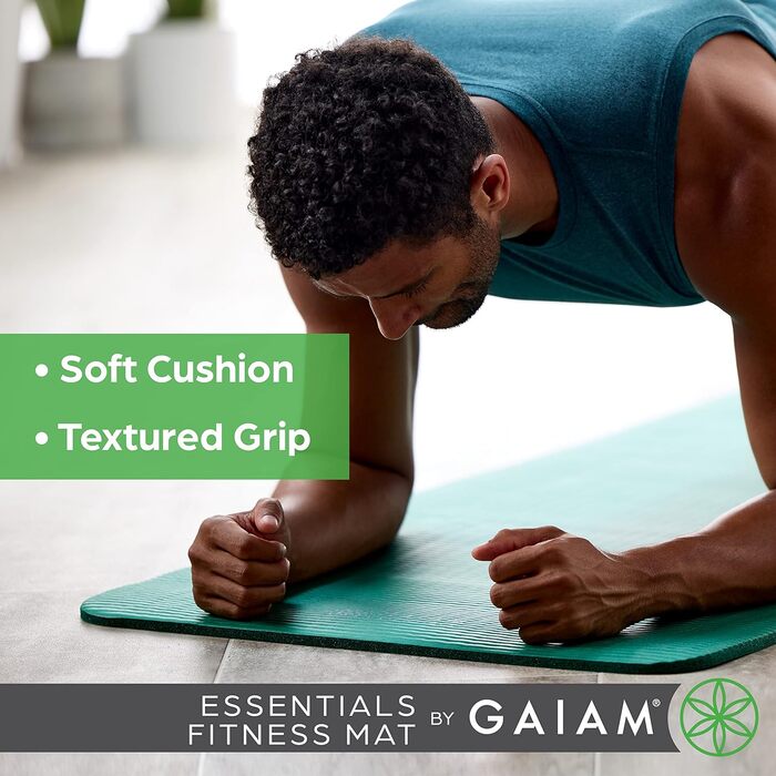 Йога мат Gaiam Essentials, товста фітнес-мат для тренувань, 183x61x1 см, чорна