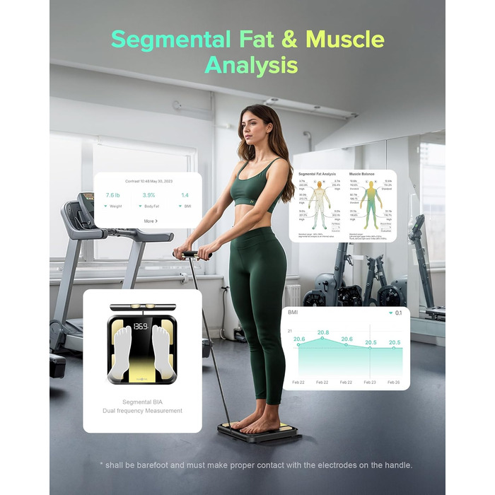 Вага RunSTAR для вимірювання жиру в тілі, персональна вага з 8 електродами, вимірювання ваги, жиру, BMI, м'язової маси та 28 параметрів тіла, додаток, 3 показники, 180 кг, чорний колір