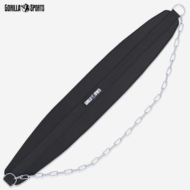 Гірчичний пояс для підтягувань GORILLA SPORTS® зі сталевим ланцюгом та 2 карабінами, до 100 кг, нейлон, чорний - для важкої атлетики та тренувань