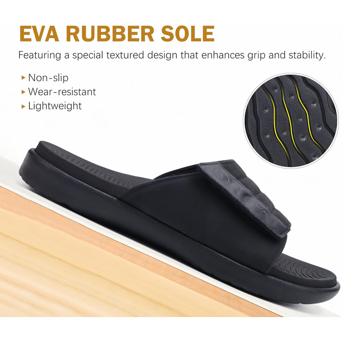 Чоловічі сандалі ONCAI з регульованими ремінцями, відкритим носком та підтримкою склепіння стопи, розмір 47 EU, чорні