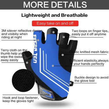 Рукавички для велосипеда FINGER TEN для чоловіків, MTB, гелеві, протиковзкі, для катання, Downhill, хайкінгу, унісекс, сині, напівпальцеві