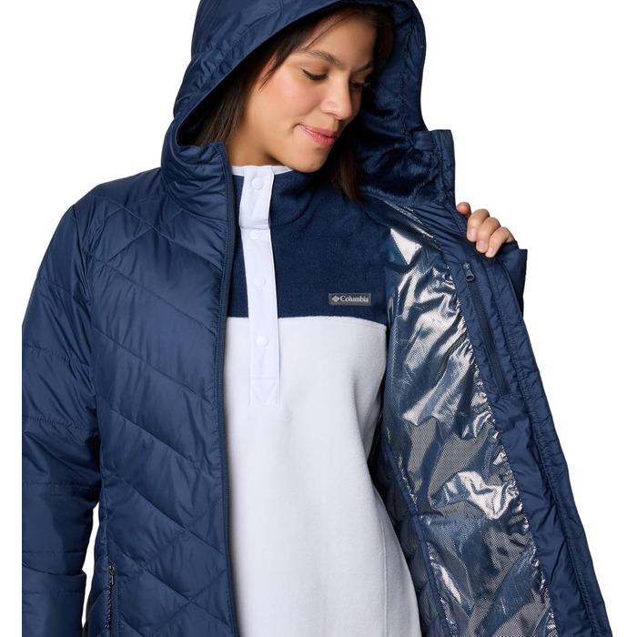 Жіноча зимова куртка-пальто Columbia First Generation Heavenly Long з капюшоном, темно-синя (Collegiate Navy), розмір XL