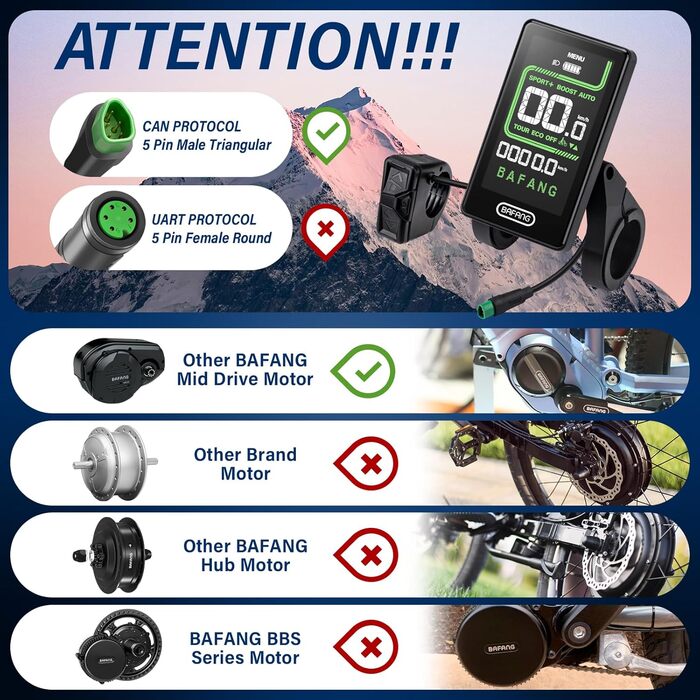 Дисплей BAFANG для електровелосипеда з CAN для моторів M620, M600, M560, M510, M420, велосипедний комп'ютер з підтримкою 0-9 PAS, CAN-протокол