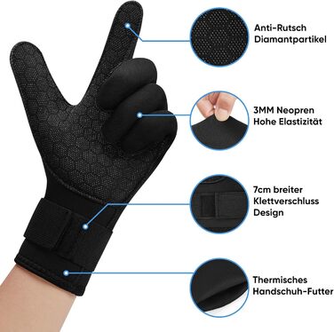 Гоузіхілл Неопренові рукавички для чоловіків та жінок, 3 мм, для дайвінгу, снорклінгу, веслування, серфінгу, каякінгу, чорний L