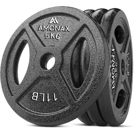 Набір чавунних дисків Amonax 5 кг 25 мм для штанги та гантелей, металеві олімпійські млинці для домашнього спортзалу, силових вправ, гіп-трасту, вага 5 кг × 4 шт.