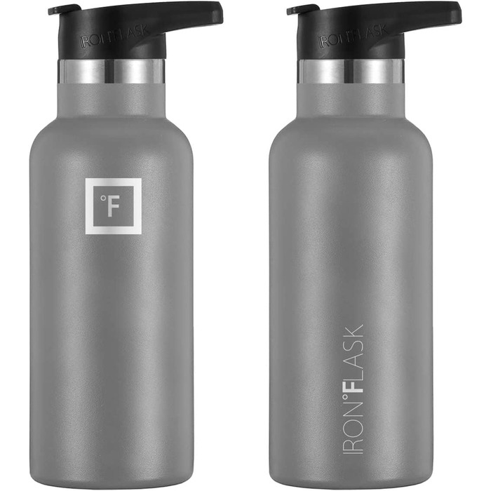 Фляга з нержавіючої сталі з 3 кришками - термофляга, витокозахисна, металева, двостінна, ізольована, без BPA, з трубочкою - 470 мл, графітовий колір