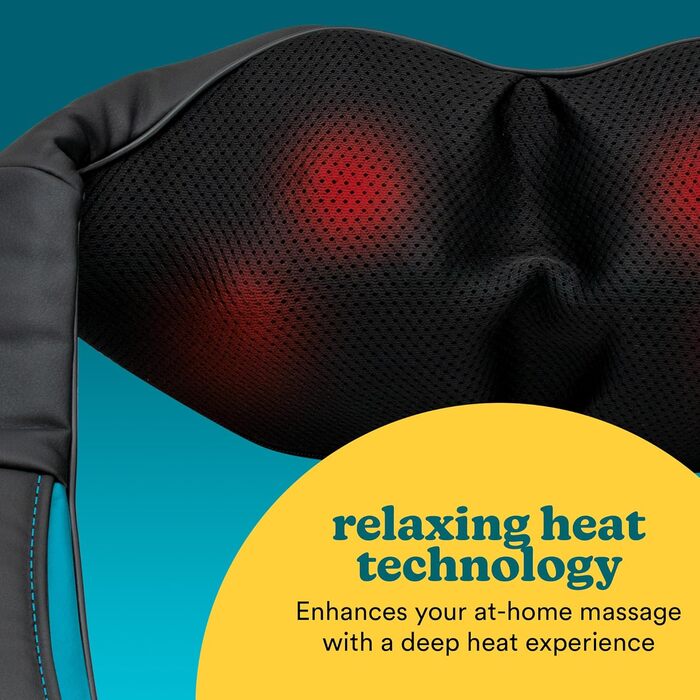 HoMedics шиацу масажер для шиї та плечей з підігрівом, бездротовий, 3 інтенсивності, 4 масажні головки, сенсорна панель, для розслаблення та зняття стресу