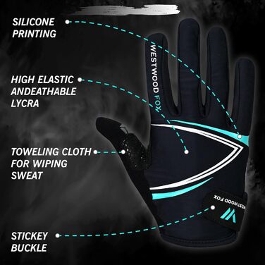 Велосипедні рукавички WESTWOOD FOX з посиленням, антиковзні, для сенсорного екрану, амортизуючі, для гірського велосипеда, шосе, перегонів, їзди та спорту, для чоловіків та жінок, розмір L, блакитний