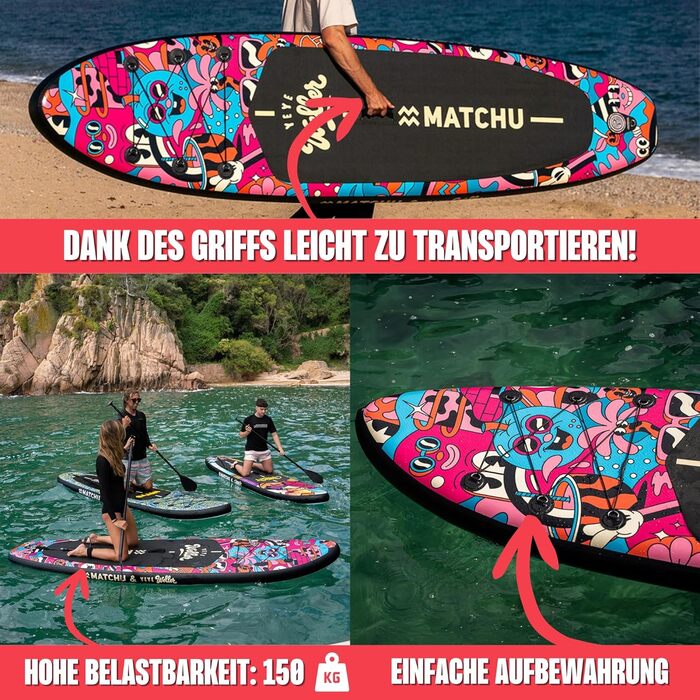 Надувний SUP-борд MATCHU Limited Edition з сертифікатом та комплектом. Розмір 320x81x15 см, вантажопідйомність 150 кг. Art Collection (YeYe Weller Collection)