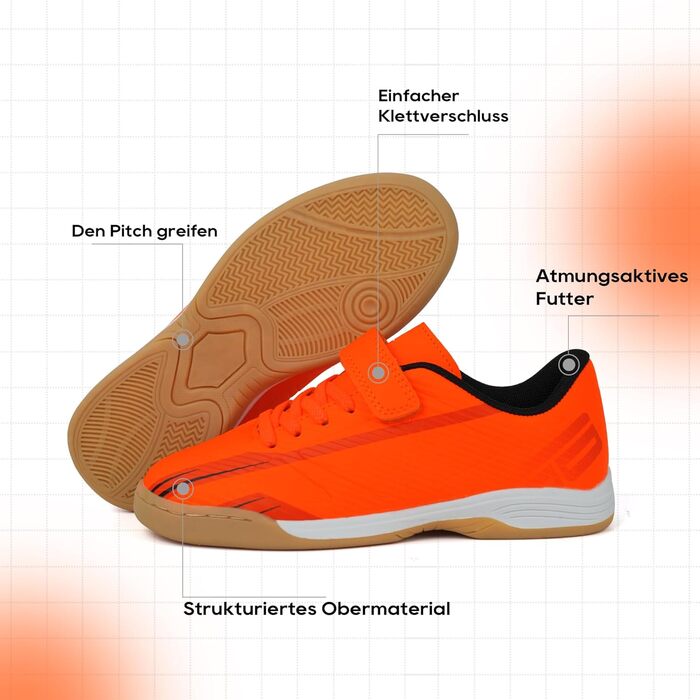 Детские зальные футбольные бутсы JABASIC для мальчиків та дівчаток - Futsal, Indoor (31 EU, Оранжевый)