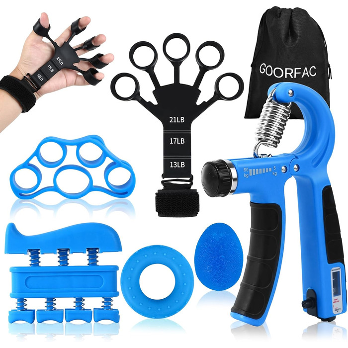 Набір для тренування сили рук та пальців GoorFach (6 шт.) - регульований підсилювач хвата, тренажер для фітнесу, синій
