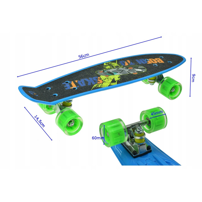 Скейтборд Aurora FB graffiti: 56 см, навантаження до 100 кг, колеса 60 мм 82A, підшипники ABEC-7