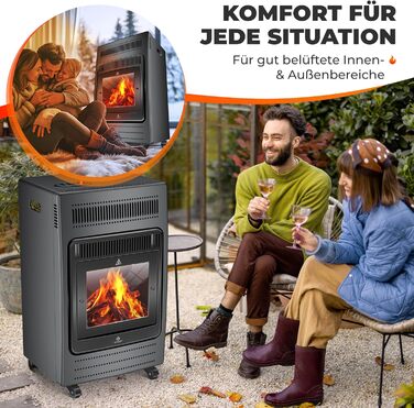 Газовий обігрівач KESSER®: газовий камін-піч, інфрачервоний нагрівач 3,4 кВт, 2 режими, з газовим редуктором та шлангом, для бутану/пропану до 11 кг, антрацит