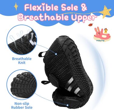 MIFAWA дитячі шкарпетки-кросівки (барфут) для хлопчиків та дівчаток, широка передня частина, Zero-Drop, аквашузи, плавальні тапки, розмір 26-37, чорний