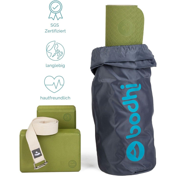 Набір для йоги Bodhi Yoga Starter-Set: йогамат з TPE, 2 блоки EVA, ремінь з бавовни, стартовий комплект для початківців