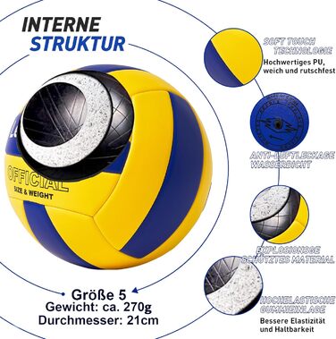 Волейбольний м'яч Lemondo PU для пляжного волейболу, м'який, водостійкий, з насосом. Підходить для гри та тренувань в приміщенні та на пляжі. Жовтий колір.