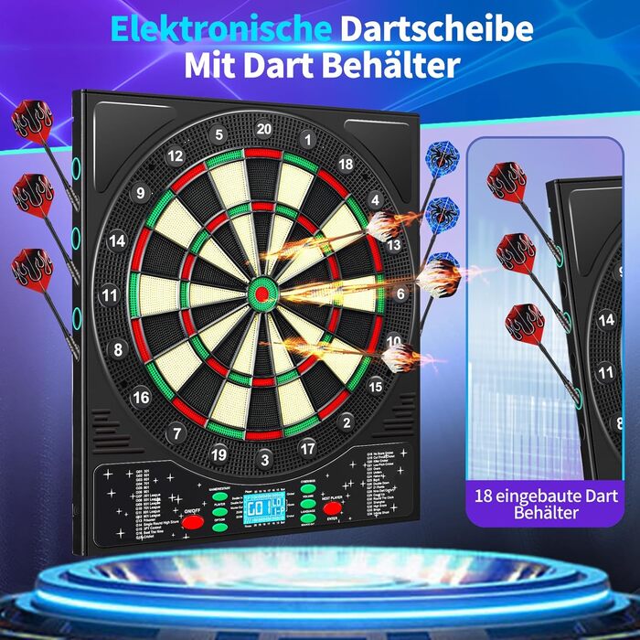 Електронний дартс Dartscheibe Profi з LCD-дисплеєм, 34 гри, 355 варіацій, 12 дротиків, для 1-8 гравців