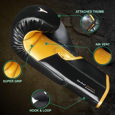Боксерські рукавички Mytra Fusion 10-18oz для тренувань та спарингів MMA, Муей Тай, кікбоксинг, чорні/золоті, для чоловіків і жінок