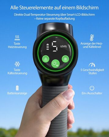 Масажер для тіла з охолодженням та підігрівом, тихий масаж глибоких м'язів проти болю в шиї та спині, LCD дисплей, ергономічний ручний масажер для дому та фітнесу, з сумкою