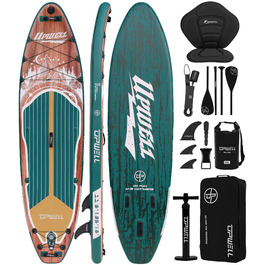 SUP-дошка Upwell 350x89 см, надувна, з сидінням, 2+1, для дорослих та підлітків, Sequoia Green - комплект з рюкзаком, веслом, лішем та помпою