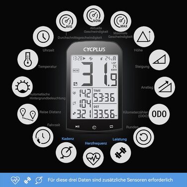 Велокомп'ютер CYCPLUS GPS бездротовий, водонепроникний з ANT+ Bluetooth, LCD 2.9