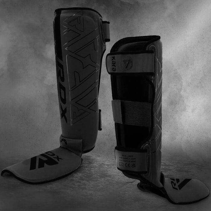 Захисні щитки для гомілки RDX Kara з Maya Hide для муай-тай, кікбоксингу, MMA, карате, BJJ, крав-мага, спарингів, з захистом стопи, шкіряні