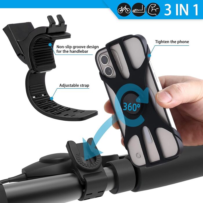 Спортивний браслет для телефону, тримач для смартфона на руку для бігу та велосипеда, 3-в-1. Сумісний з 4.5''-7'' смартфонами. Чорний