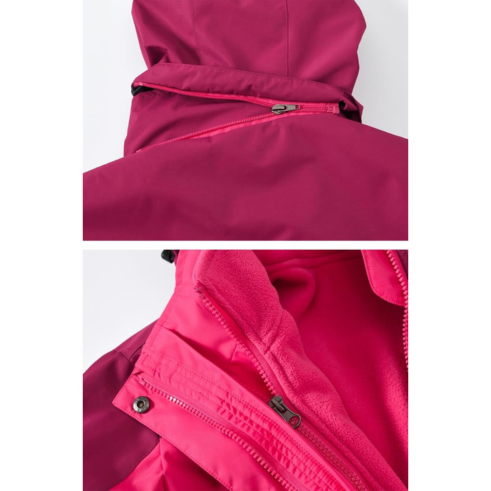 Жіноча 3-в-1 куртка Ysento: тепла флісова та водонепроникна софтшеллова куртка з капюшоном, рожево-рожевий колір, XXL