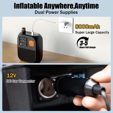 Електричний насос для SUP дошки OBEST з акумулятором 8000mAh, LED ліхтарик, швидка інфляція для SUP, кайтсерфінгу, намету, матрацу, каяка