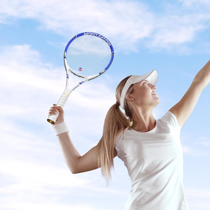 Набір тенісних ракеток для дорослих Pro Tennis (2 шт), 27 дюймів, для початківців та професіоналів, синій колір (ракетки, 3 м'ячі, 2 віброгаси own, 2 овергрипи, сумка)