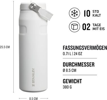 Термобутилка Stanley Flip Straw 2.0 з трубочкою 0,7 л, ізотермічна, BPA-free, не протікає, тримає холод до 12 годин, зберігає лід до 3 діб, підходить для підстаканника, можна мити в посудомийці, Frost