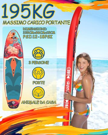 Надувний SUP дошка H2OSUP Stand Up Paddling Board - широка, з аксесуарами, для всіх рівнів, червона