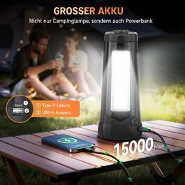 Портативна LED кемпінгова лампа на акумуляторі 15000mAh з телескопічним штативом, 5500LM, IP65, вологостійка, для кемпінгу, подорожей, будівництва та надзвичайних ситуацій (чорна)