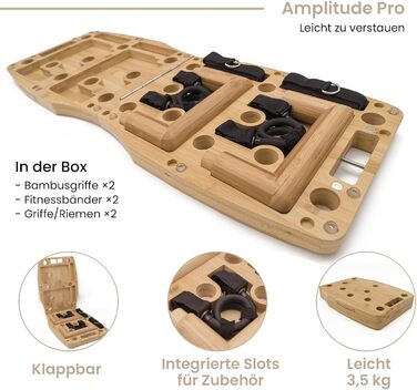Дошка для віджимань Amplitude Pro з бамбука - преміум якість, 81 см | Складана, стабільна + гумки + інструкція 30 в 1