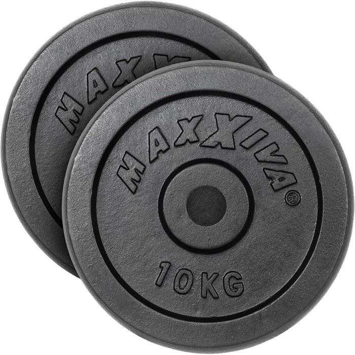 MAXXIVA Набір гантельних дисків 2×10 кг, чавун, чорний, для фітнесу, бодібілдингу, тренувань