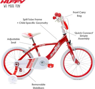 Дитячий велосипед Huffy Glimmer 18 дюймів червоний для дівчаток 6-8 років, легка швидка збірка, зі стабілізаторами