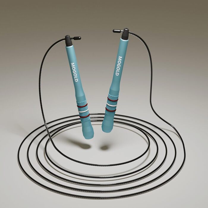 Скакалка Springseil для дорослих, фітнес, швидкість, алюмінієві ручки блакитні, 300 см, PVC-сталевий трос, 360° обертання, антиковзний, для CrossFit