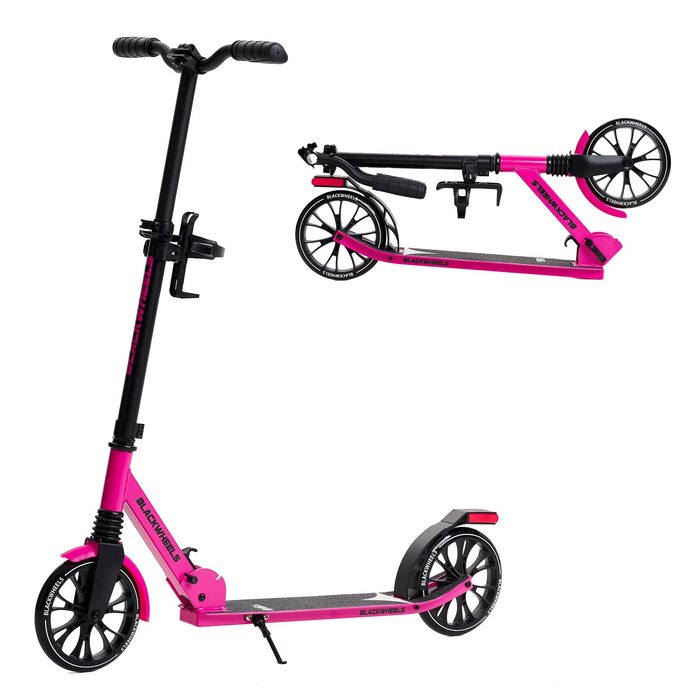 Самокат міський BLACKWHEELS Zoom City-Scooter 200мм, алюмінієвий, складаний, з амортизаторами, регульований кермо, чорно-рожевий