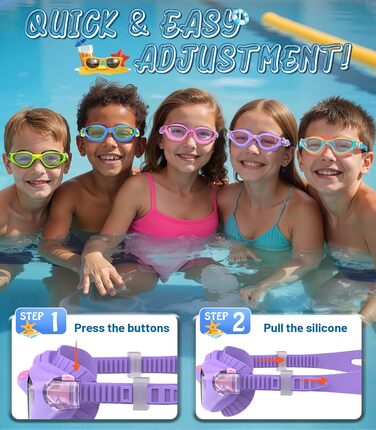 Дитячі окуляри для плавання Schwimmbrille - маска для хлопчиків та дівчаток з UV-захистом та антифогом, водонепроникні, прозорі лінзи, для дітей 6-14 років (Ліловий колір)