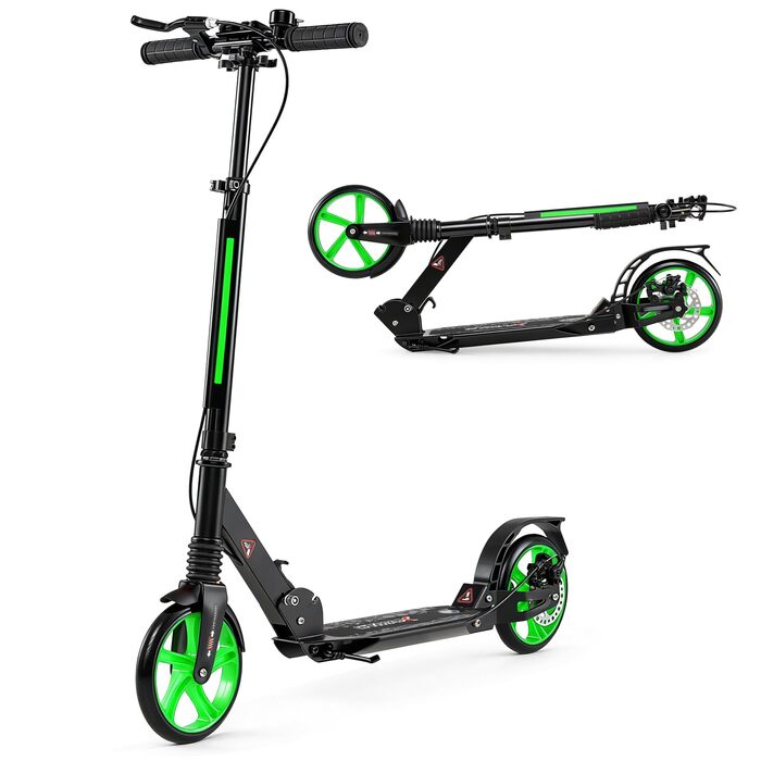 COSTWAY Розкладний самокат для дітей та дорослих, зелений, з дзвіночком та підставкою, до 100 кг