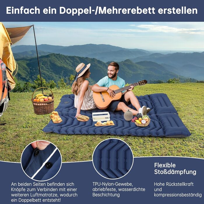 Килимок для кемпінгу Hausprofi Isomatte: ультралегкий надувний матрац з насосом та подушкою для відпочинку на природі