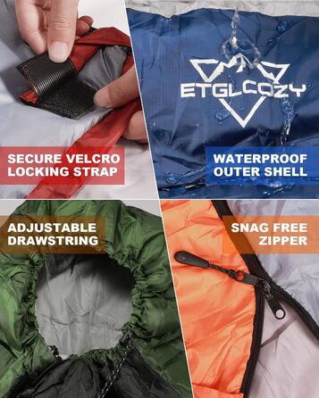 Спальні мішки для дорослих та дітей – для холодної та теплої погоди. Водонепроникний, легкий спальний мішок для кемпінгу, піших прогулянок та трекінгу (з компресійним мішком). Підходить для 3-4 сезонів, 10-20°C, 1.5KG – Чорний